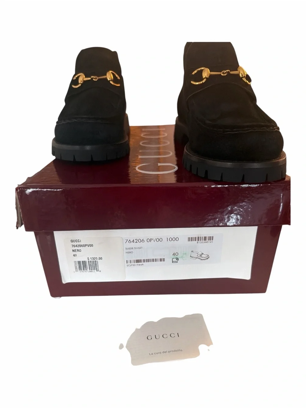 Gucci Horsebit Black Suede Lug Sole Ankle Boots Size 40 NIB